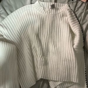 White with black stitch knit sweater